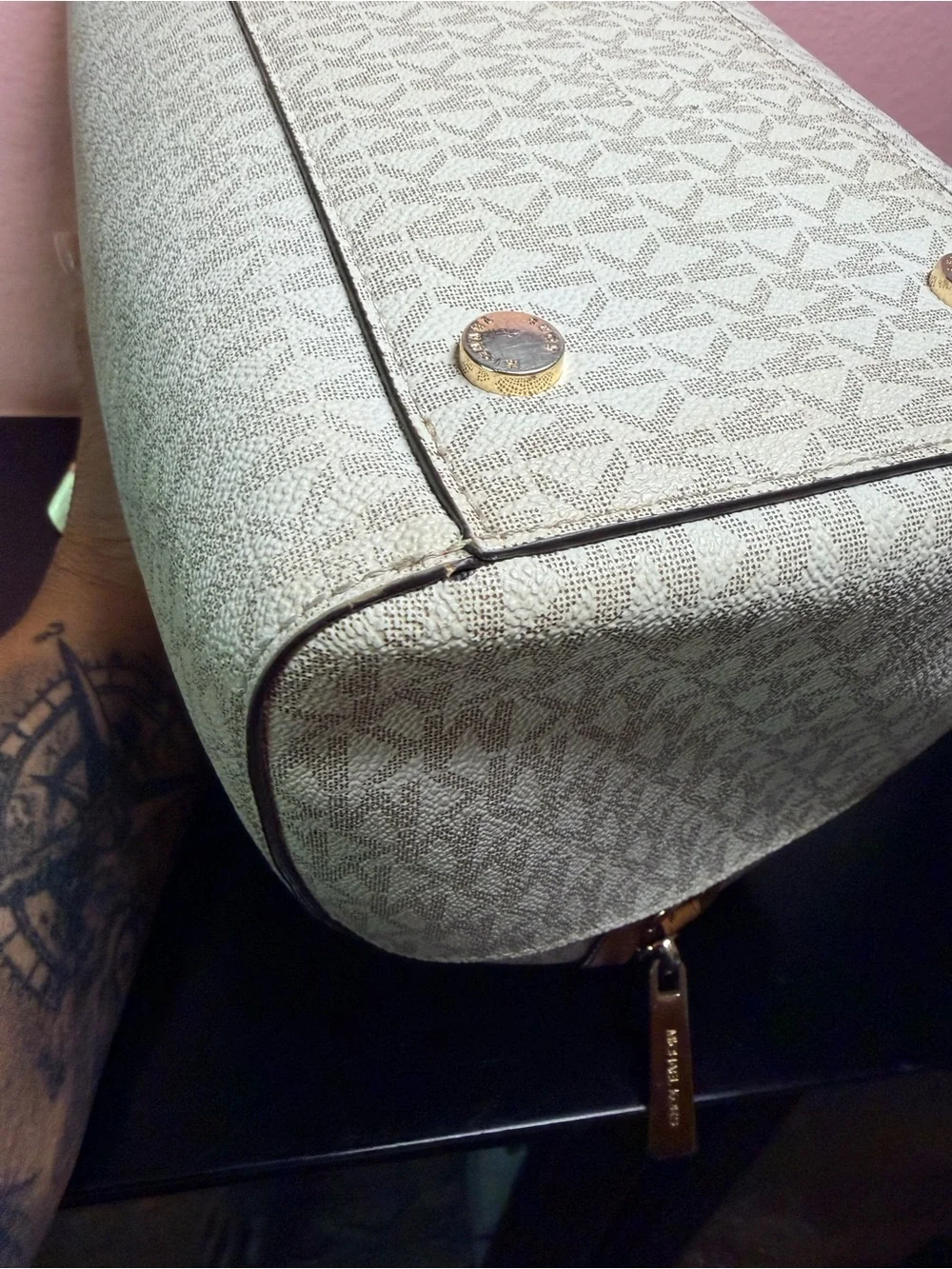 Michael Kors Hayes Duffle Satchel with Tan Trim